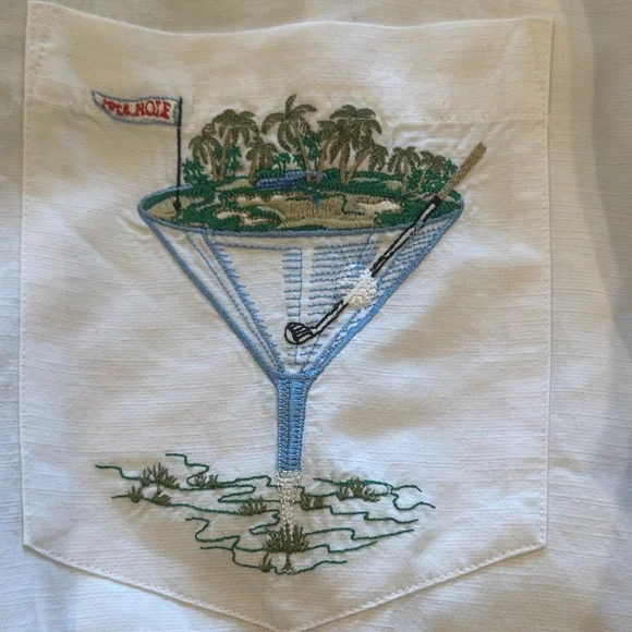 Bamboo Cay White Martini Golf Embroidered Button Up Shirt Resort Size XL - Picture 2 of 7